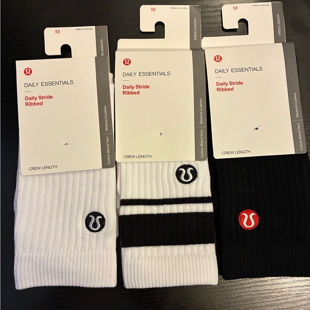 lululemon athletica Essentials Crew Socks - Black and White 3 Pair Bundle